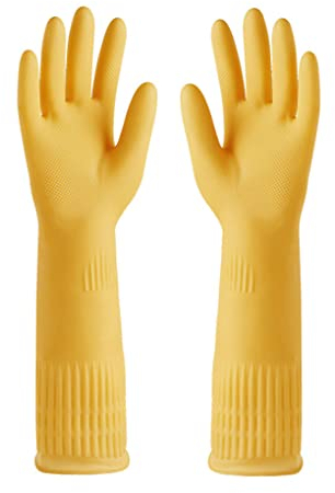 dijiusidy Guanti di gomma 2X Gadget da cucina Attrezzo da giardinaggio Squisita fattura di lunga durata Guanto da lavaggio impermeabile senza perdite, Giallo, S
