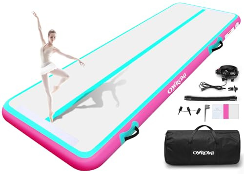 Inflatable Tumble Track Gymnastic Mat 6.6ft 10ft 13ft 16ft 4/8 Inch Thickness Mats with Air Pump for GYM/Yoga/Dance/Water Fun