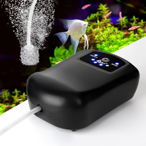 AQQA Aquarium Air Pump,Rechargeable Aquarium Oxygen Pump,2W Adjustable Fish Tank Aerator,Silent Two Power Supply Modes Aquariums Bubbler with accessories up to 380L