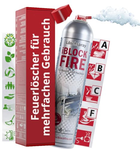 notlok Safety Work - 600ml Feuerlöschspray | iBlockFIRE Klein Feuerlöscher: Boot, Jacht, Motorboot | Feuerlöscher Schaum-Gel von Feuer: A B C E F | Fettbrandlöscher, Brandschutzspray