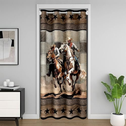 richhome Western Cowboy Tür Vorhang Geschenk, Kuh Pelz Holz Plank Patch Retro Tür Vorhang Schlafzimmer Dekor, Western Texas Star Rustic Vorhang 1 Panel 86x203