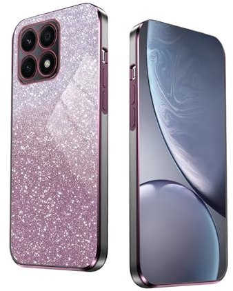 WBWONE Glitter Hülle für Huawei Honor X8a, mit Elektroplattiertem Rand, Stoßfestes Handyhülle, Schutzhülle mit Funkeln Aufkleber - Rosa