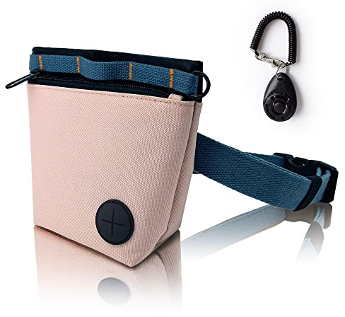 Porta Premietti per Cani con Clicker per Addestramento, Kit Porta Premietti per Addestramento Cani, Chiusura Magnetica, Addestramento a Mani Libere. (Rosa)