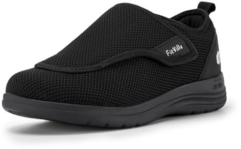 FitVille Chaussures Larges pour Femmes Chaussons Confortables Réglables Chaussures de Marche Scratch pour Pieds Sensibles 40 EU X-Large Noir