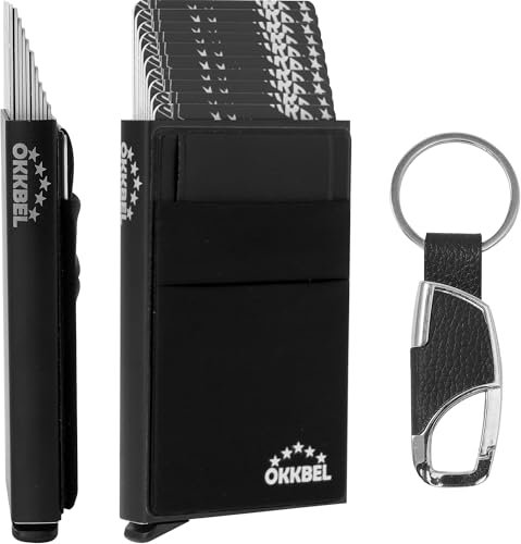 Porte Carte Bancaire Homme et Femme Sécurise Anti Piratage Peut Contenir 10 Cartes -Pièce identité-Carte Vital espèces et Billets-Porte Carte de Credit Pop up Rigide en Aluminium Anti RFID -OKKBEL