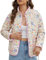 VDWIP Giacca trapuntata corta da donna con stampa floreale piumini leggeri a maniche lunghe caldo cardigan gonfio cappotto 2024 alla moda, Viola, Large