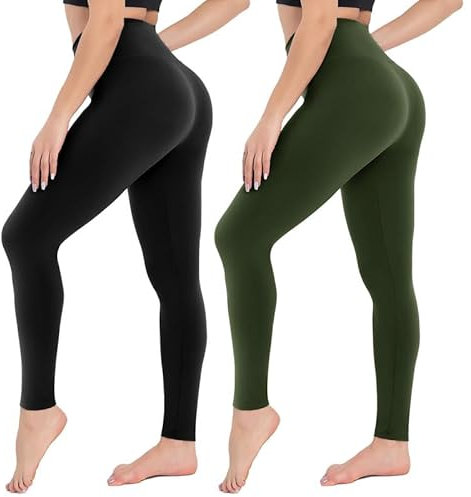 CAMPSNAIL 2er Pack Leggings Damen Schwarz High Waist Sport Leggins Blickdicht Sporthose für Gym Yoga (2er Pack- Schwarz&Grün, L-XL)