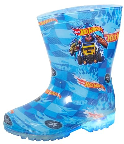 Hot Wheels Botas de lluvia con luces para niños, botas de agua con luces, Red, 10 UK Child