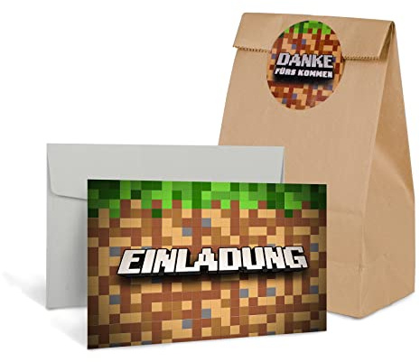 PEUZ 12x Einladungskarten Set für Kindergeburtstag & Party – Komplettes Party-Paket mit 12 Umschlägen, Stickern & Mitgebseltüten, Einladungskarten zum Ausfüllen für Mädchen & Jungen