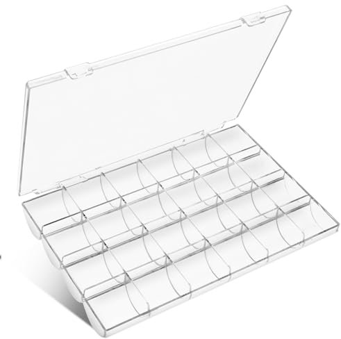 Psyqtsuary 24 Grids Plastic Organizer Box, 7×4.7 Inch Clear Bead Storage Containers Jewelry Organizer Box with Dividers for DIY Crafts, Earrings, Nail, Bead, Pendant, Fishing Tackle, Small Items