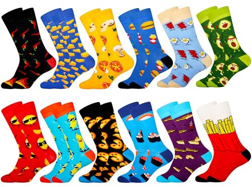 Jeasona 12 Paar Bunte Socken Herren 43-46 Lustige Herrensocken Baumwolle Mit Motiv Verrückte Strümpfe Lang Funny Socks