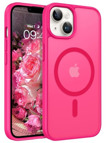DOMAVER Case for iPhone 13 Mini Case [Compatible with mag-safe] Charging Military Grade Anti-Yellowing Cover Hard Slim Frosted Matte Phone Cases for iPhone 13 Mini 5.4, Hot Pink