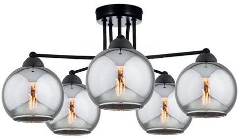 KAR LIGHTING Runde Deckenleuchte 5-flammig aus Metall und Glas in Schwarz | E27 Fassung | LED geeignet | Deckenlampe für Wohnzimmer, Flur, Schlafzimmer, Küche oder Büro