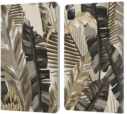 Head Case Designs Offizielle Anis Illustration Tropische Blätter Sepia Blumen Und Blätter Leder Brieftaschen Handyhülle Hülle Huelle kompatibel mit Apple iPad Pro 11 2020/2021 / 2022