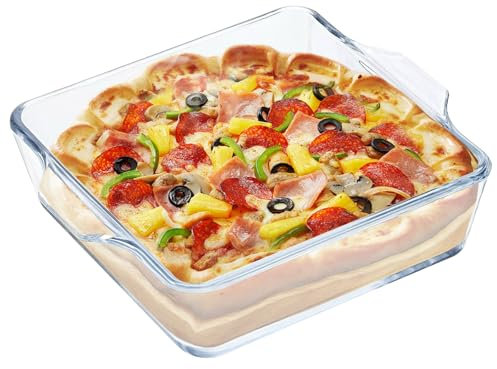 WANDGU Auflaufform Glas: 0.8L Auflaufform Kleine mit Griffe, Mini Auflaufform für Lasagne, Kuchen, Mikrowellen und Ofenfest, Gefriergeeignet, Hoch und Niedrigtemperaturbeständig, 19.5 x 16.5 x 4.6cm