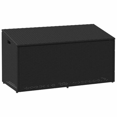 LAPOOH Garten-Auflagenbox Schwarz 110x50x58 cm Poly Rattan, Kunststoffschrank, Balkonschrank, Outdoor Schuhschrank, Balkon Schrank, Außen Schrank Wetterfest - 4104069