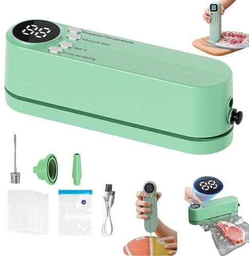 Mini Wireless Vakuumschweißer, wiederaufladbare tragbare 3 in 1 Vakuumschweißer, Handvakuumschweißer, 60 kPa, Aussen Pumpe Modi, Aufpumpen Modi, ideal für Camping, Reisen und