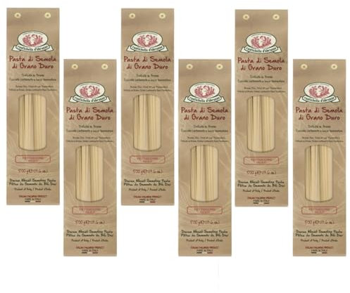 Rustichella d'Abruzzo | Fettuccine Pasta de sémola de trigo duro | Pasta trefilada de bronce seca lenta y baja temperatura - 6 x 500 g | Pasta larga italiana