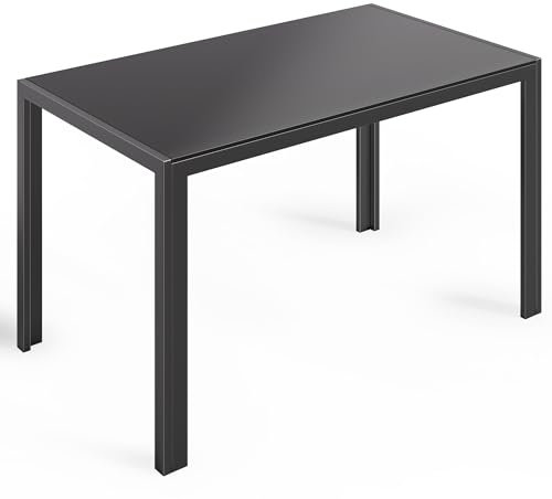 Bealife Table à Manger Noire 130 x 70 x 75 cm – Plateau en Verre Trempé Résistant aux Rayures et à la Chaleur – Structure en Métal – Table de Cuisine Moderne pour Salle à Manger, Salon ou Coin Café