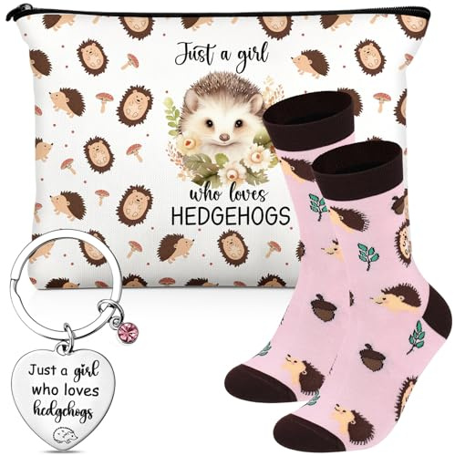 Photect 3 Pièces Cadeau pour Amoureux des Animaux pour Femmes Incluses Trousse de Maquillage Chaussettes et Porte-Clés en Acier Inoxydable pour Anniversaire, Thanksgiving, Noël