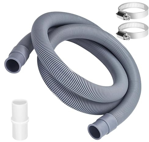 Washing Machine Drain Hose Extension 1m with Hose Connector and Hose Clamps | Polypropylene,Sun Protection & Anti-Aging, Thick Wall Structure, Leakproof, Fits Most Standard Washing Machines & Dishwashers