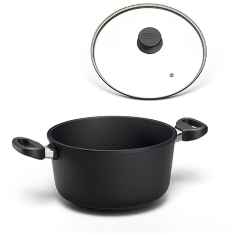 Hoffmann Kochtopf STONIQ, Handgegossen, Made in Germany, IQ-SHIELD Antihaftbeschichtung, PFAS-frei, Induktionsgeeignet, Fleischtopf,Aluminiumguss mit Edelstahl (mit Deckel, 24 cm (3,6L))