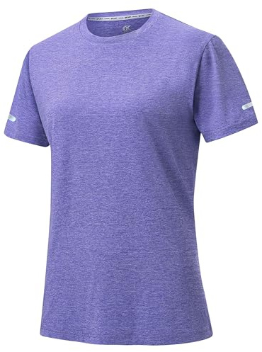 Tyhengta Women’s Quick-Dry Lightweight Gym & Running T-Shirt – Short Sleeve Crew Neck Sport Top with Reflective Stripes & UPF50+ Sun Protection