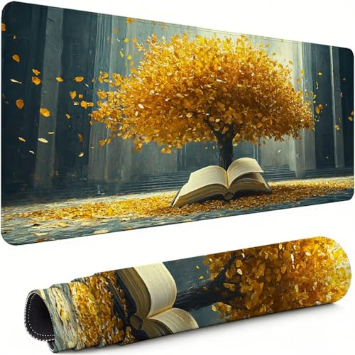 Tapis de Souris XXL Jaune 1600x800x3mm Antidérapant Rubber Base Tapis de Souris Gamer Arbre Précision Compatible Toutes Mouse, Revêtement Doux Imperméable protege Bureau pour Home Bureau Gaming xg-780