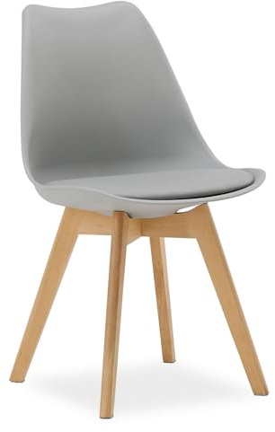 Homestyle4u Stuhl Grau Holzbeine - Esszimmerstuhl Skandinavisch Kunststoff | Moderner K%%chenstuhl im Scandi Design - Stabiles Holzgestell mit Sitzschale - Vielseitiger Wohnzimmerstuhl, 1 St%%ck