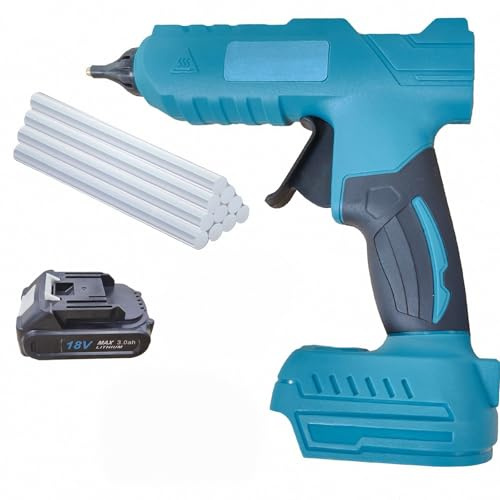 Pistola per colla a caldo con batteria da 3000 mAh e caricatore e 10 bastoncini di colla a caldo, ugello in rame, design antigoccia, pistole adesive per fai da te, artigianato, riparazioni, legno