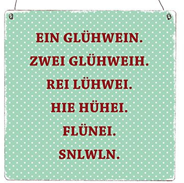 Interluxe XL Holzschild EIN GLÜHWEIN Zwei GLÜWEIH Geschenk Weihnachten Deko Türschild
