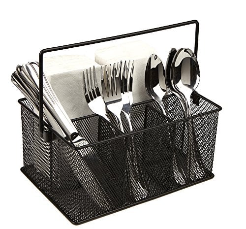 Mind Reader Utensilienhalter, Besteck-Organizer, Besteckhalter, Küche, Metallgitter, 25,4 cm L x 17,8 cm B x 12,9 cm H, Schwarz