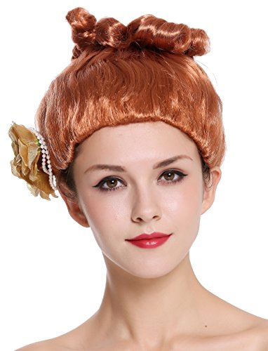 WIG ME UP - CXH-005-P130 Perücke Damen Karneval rot Rose hochgesteckt Blume viktorianisch Saloon Revue Girl