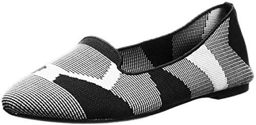 Skechers Women's Cleo-Sherlock-Engineered Knit Loafer Skimmer Ballet Flat, Black/White, 3.5 UK