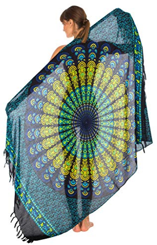 SHU-SHI - Damen Sarong für den Strand - zum Tragen über Badeanzügen & Bikinis - Mandala-Pfauenmuster