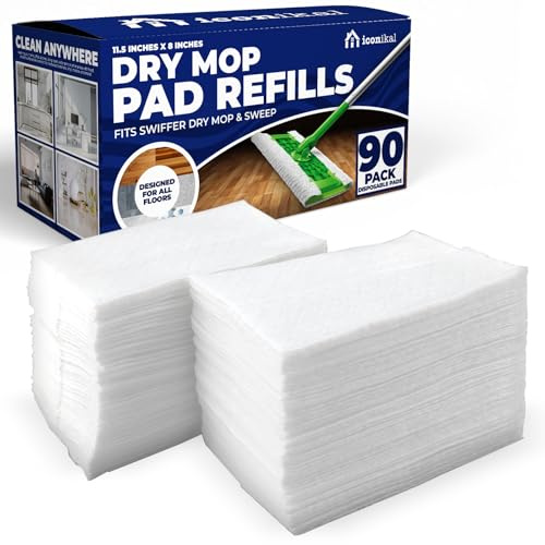 Disposable 11.5 x 8-inch Dry Floor Dust Mop Pad Refills 90-Count