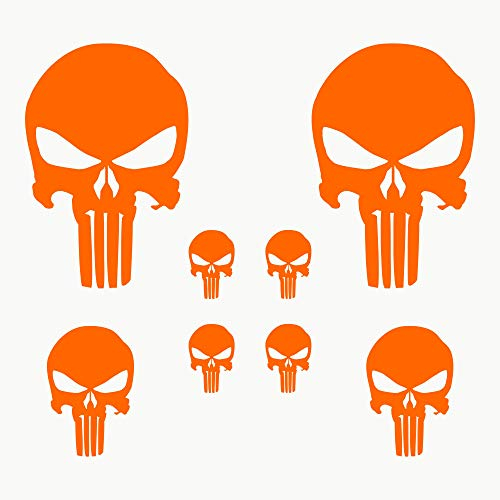AUTODOMY Schädel Skull Geschmolzen Aufkleber Paket 8 Stück | Punisher Aufkleber für Auto oder Motorrad (Orange)