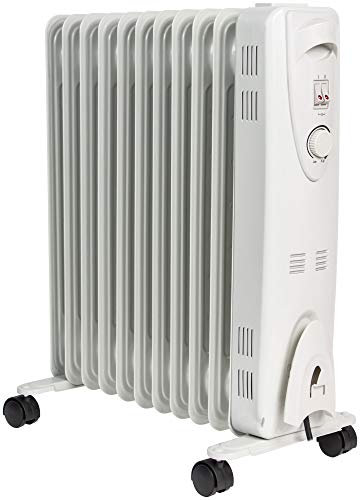 MYLEK Oil Filled Radiator with Adjustable Thermostat - 3 Heat Settings - Electric Portable Heater 11 Fin - Energy Efficient - 2.5kW - Safety Tip Over Protection & Safety Cut Off (2500W)