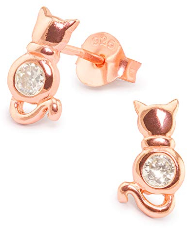Monkimau Mädchen Ohrringe Katzen Ohrstecker aus 925 Sterling Silver echt Silber Rosegold