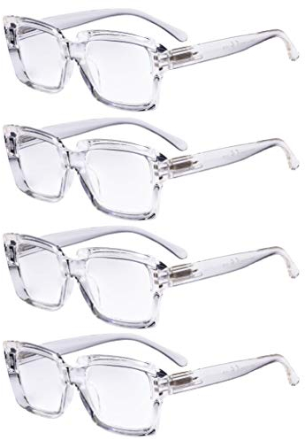 Eyekepper Packung mit 4 stilvollen Brillen für Frauen - Transparente übergroße quadratische Brille +4.00