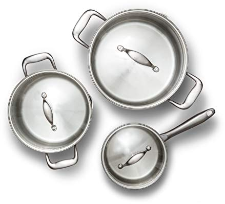 Wilfa EGO 3-teiliges Kochtopfset - aus Aluminium und Edelstahl, für alle Kochfelder inklusive Induktion, mit Glasdeckeln, silber