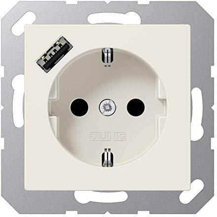 Jung A1520-18A SCHUKO-Steckdose mit USB Typ A (max. 3A) Quick Charge mit erhöhtem Berührungsschutz (Thermoplast bruchsicher) Weiß Serie A