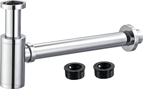 Badezimmer Waschbecken Siphon Edelstahl Design Röhrensiphon Ablaufgarnitur 1 ¼“ inkl. Gummidichtungen