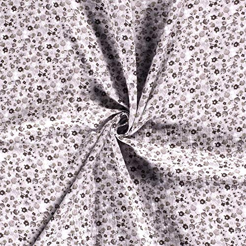 Musselin-Bedruckt-Große Blumen-100% Baumwolle-130 cm Breite-50 cm Schritte-Meterware-Oeko-Tex® Standard 100-6 Farben (Hellgrau-061)
