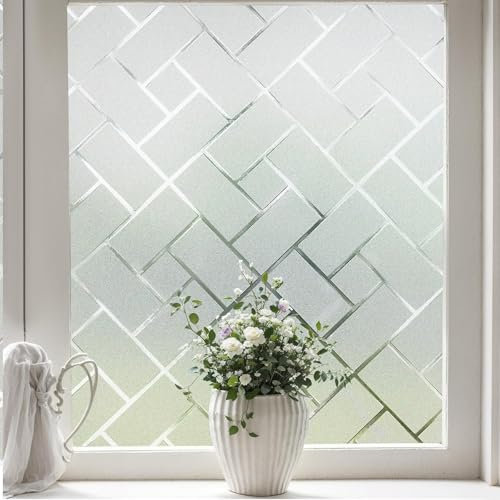 Coavas Window Privacy Film for Frosted Windows: Modern Brick Patterned, Anti UV Obscure Window Films, Self Adhesive Static Cling No Glue Removable, Opaque Frosting Window for Home Office, 90x200cm