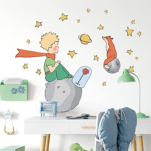 R00587 Wandaufkleber Kind Ökologisches Hypoallergenes Weicher Stoffeffekt Repositionierbar Fabel kleine Prinz Wanddekoration Neugeborene Kinderzimmer Selbstklebende Tapete