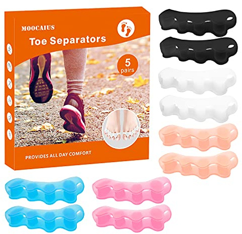 Toe Separators, 5 Pair Soft Gel Toe Spacers to Correct Bunions, Toe Stretcher for Therapeutic Relief from Plantar Fasciitis, Claw Toes,Hammer Toes, Foot Pain for Women & Men (5 in 1) (5color)