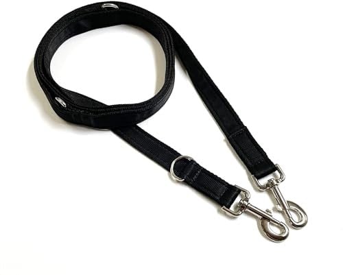 Police Style Dog Training Lead Double Ended 15ft (4.5 Metres Approx) Adjustable Leash Multi-Functional In Cushion Webbing (25mm, Black)