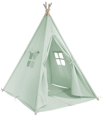 Sunny Alba Tipizelt für Kinder in Grün |Tipi/Wigwam Zelt mit Boden für Kinderzimmer | Spielzelt aus Baumwolle 120x120 cm
