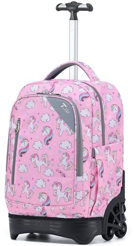 Ny TILAMI rullande ryggsäck med hjul för flickor pojkar 45 cm barn laptop | Vattentåligt tyg, trappklättringsdesign, justerbart vagnhandtag, vadderad bakpanel, organiserad förvaring för skolanvändning